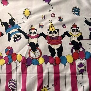 Vintage Panda and Balloons Retro‎ Red Striped poly knit Fabric Material Retro